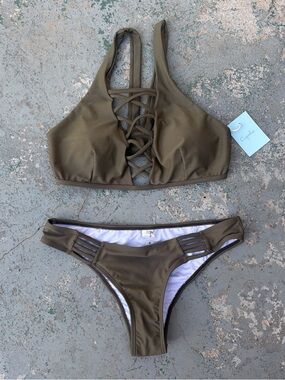 Cupshe Olive Lace-Up Strappy Bikini Set
